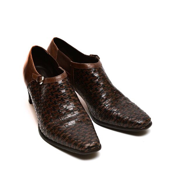 BRIGHTON “Turner” Sophisticated Woven Brown/Black Leather Booties Size 9 M - Picture 10 of 11